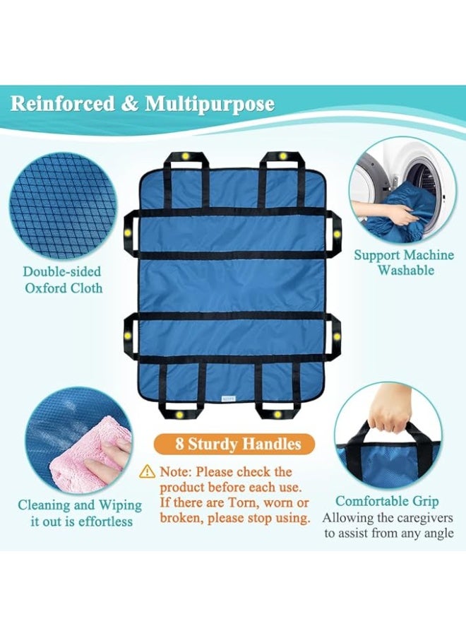 وسادة سرير للنقل بمقابض لتحريك ورفع ونقل المرضى بتصميم انزلاقي قابل للغسيل واعادة الاستخدام للذين يعانون من سلس البول والسمنة وكبار السن 48 × 40 بوصة بوليستر أزرق - Image 5